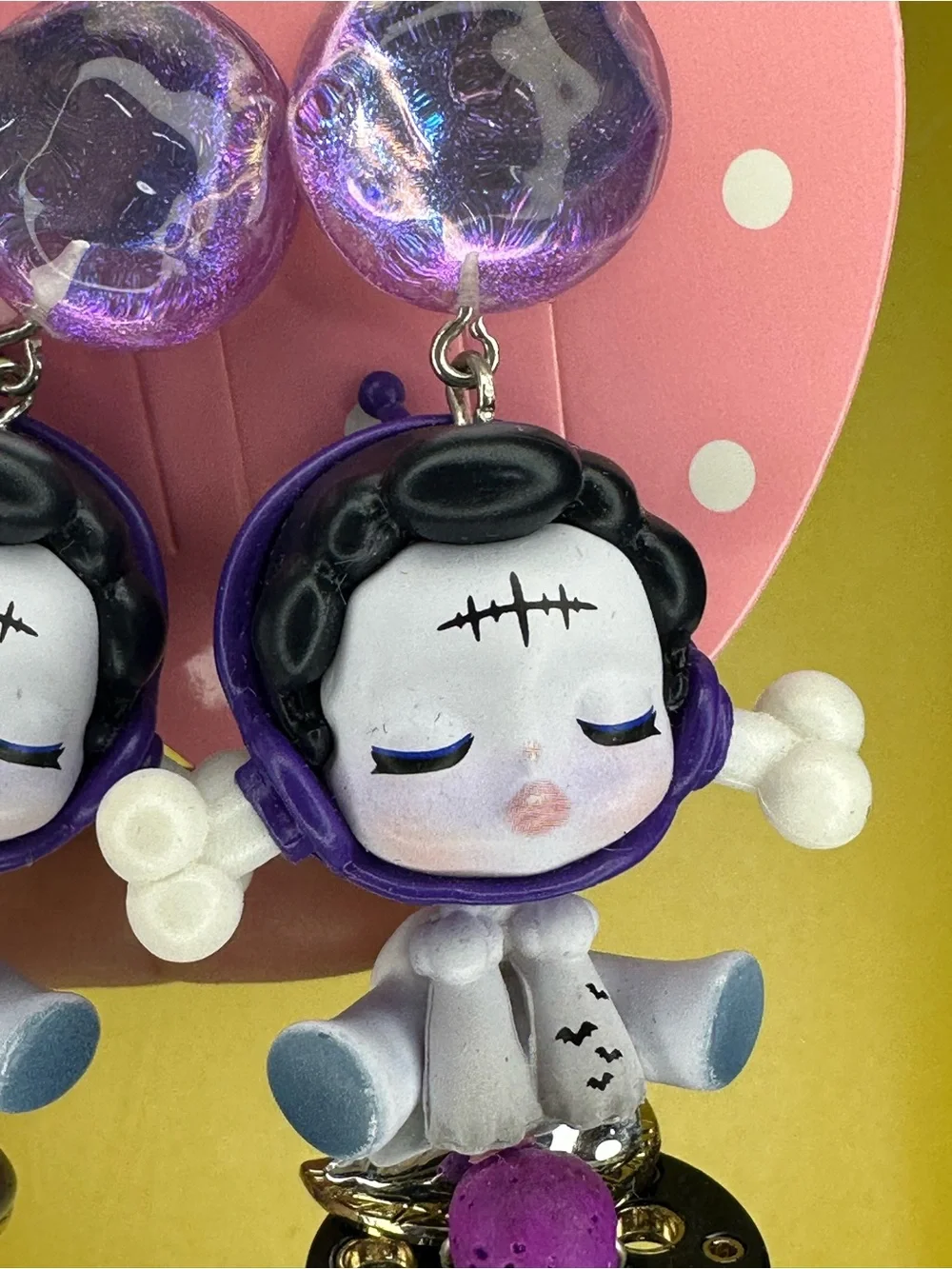 Skull panda  Purple Cartoon Character Dangle Earrings -